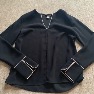 H&M Black and White Bell Sleeve Blouse
